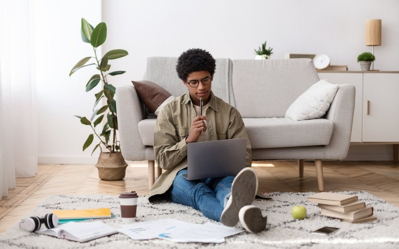 Young man working from home